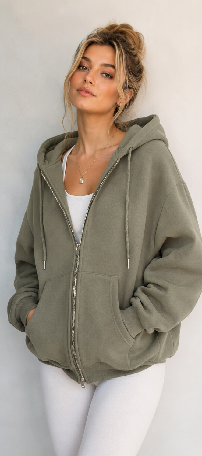 Sage Green Double Zip Up Hoodie