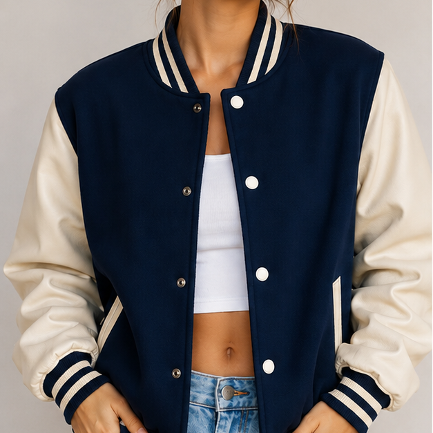 Oversized Leather Varsity Jacket Retro College Style