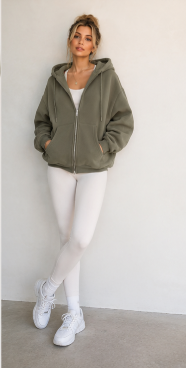 Sage Green Double Zip Up Hoodie