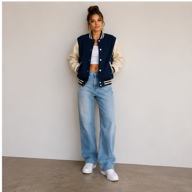 Oversized Leather Varsity Jacket Retro College Style
