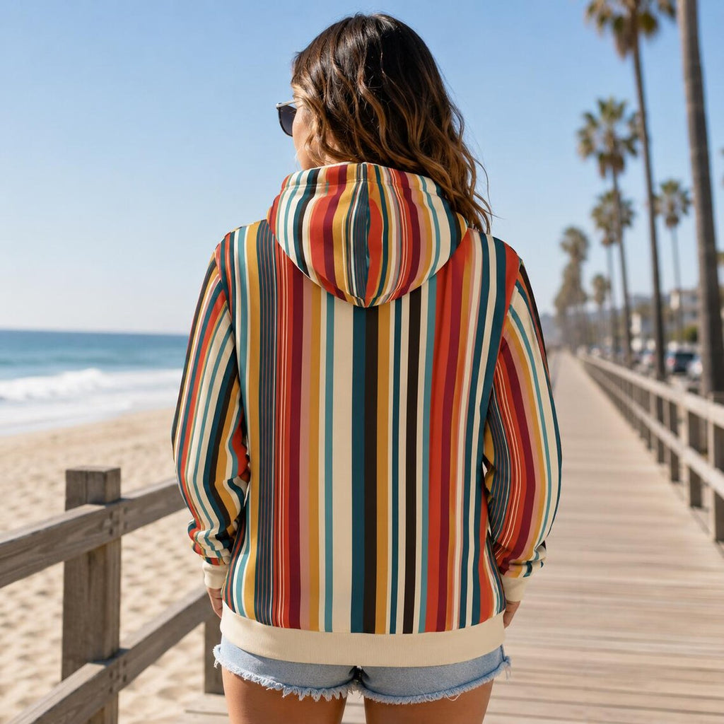 Retro Stripe Pullover Hoodie Mid Century Style