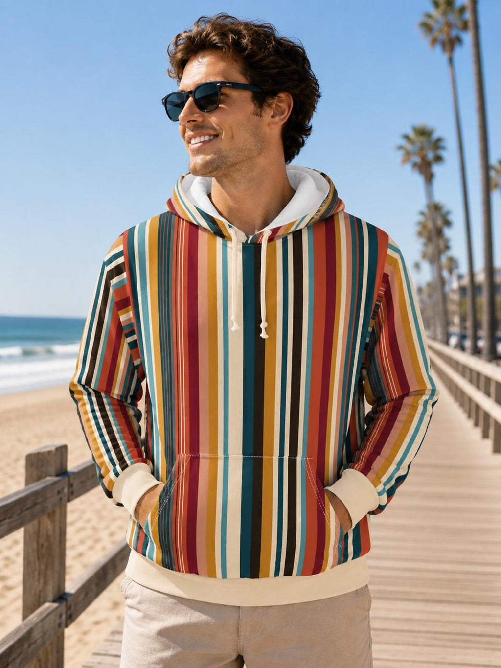 Retro Stripe Pullover Hoodie Mid Century Style