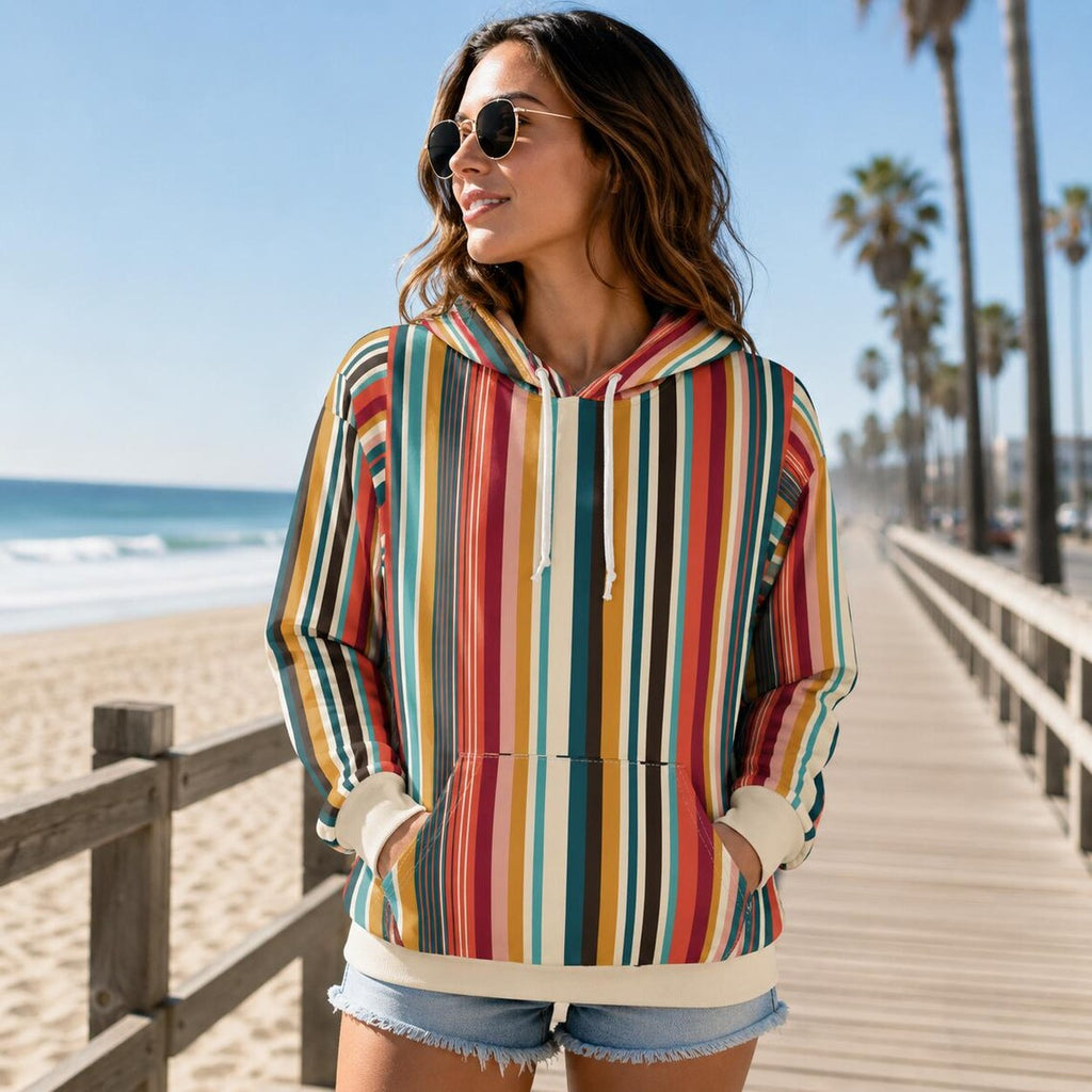 Retro Stripe Pullover Hoodie Mid Century Style