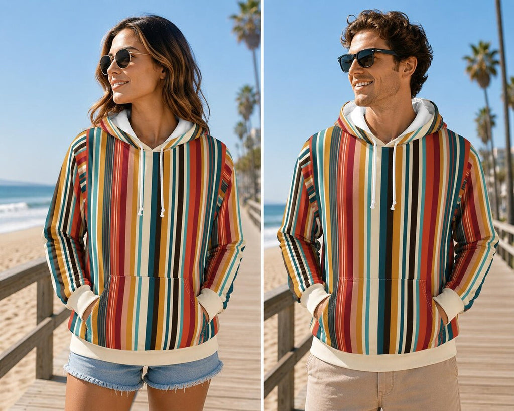 Retro Stripe Pullover Hoodie Mid Century Style