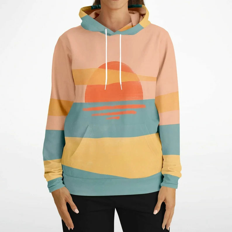 Sun Sunset Hoodie - Colorful Lightweight Summer Pullover, Eco-Friendly Graphic Hoodie