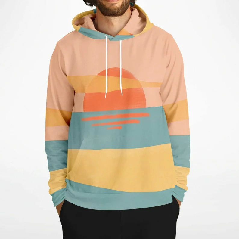 Sun Sunset Hoodie - Colorful Lightweight Summer Pullover, Eco-Friendly Graphic Hoodie