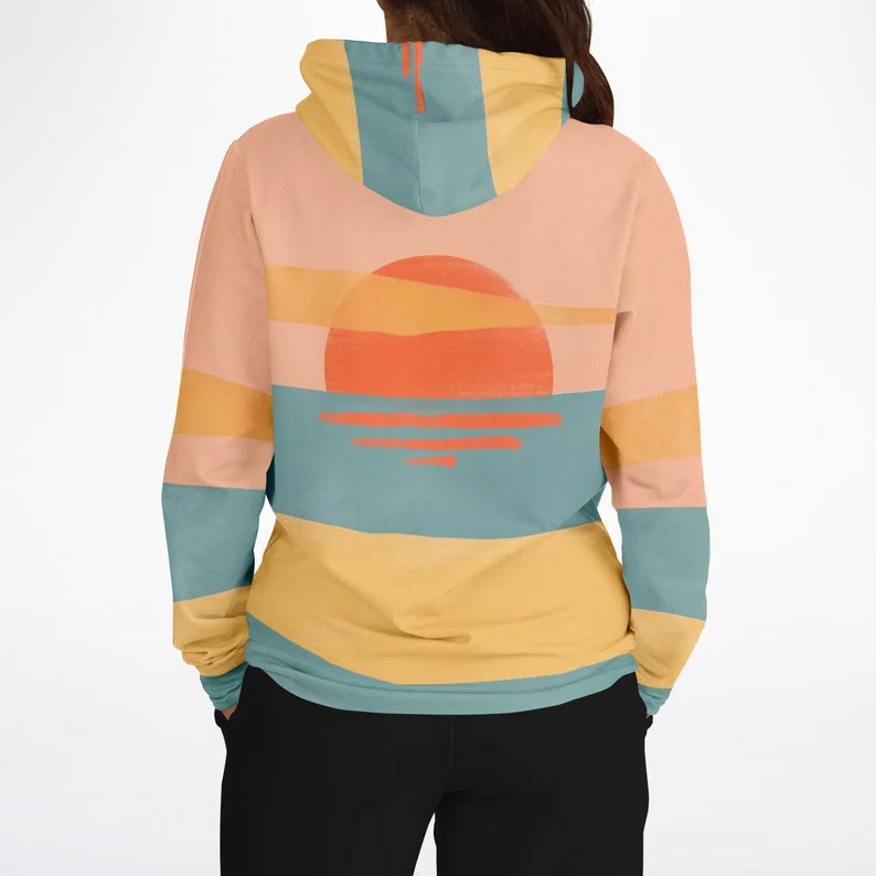 Sun Sunset Hoodie - Colorful Lightweight Summer Pullover, Eco-Friendly Graphic Hoodie