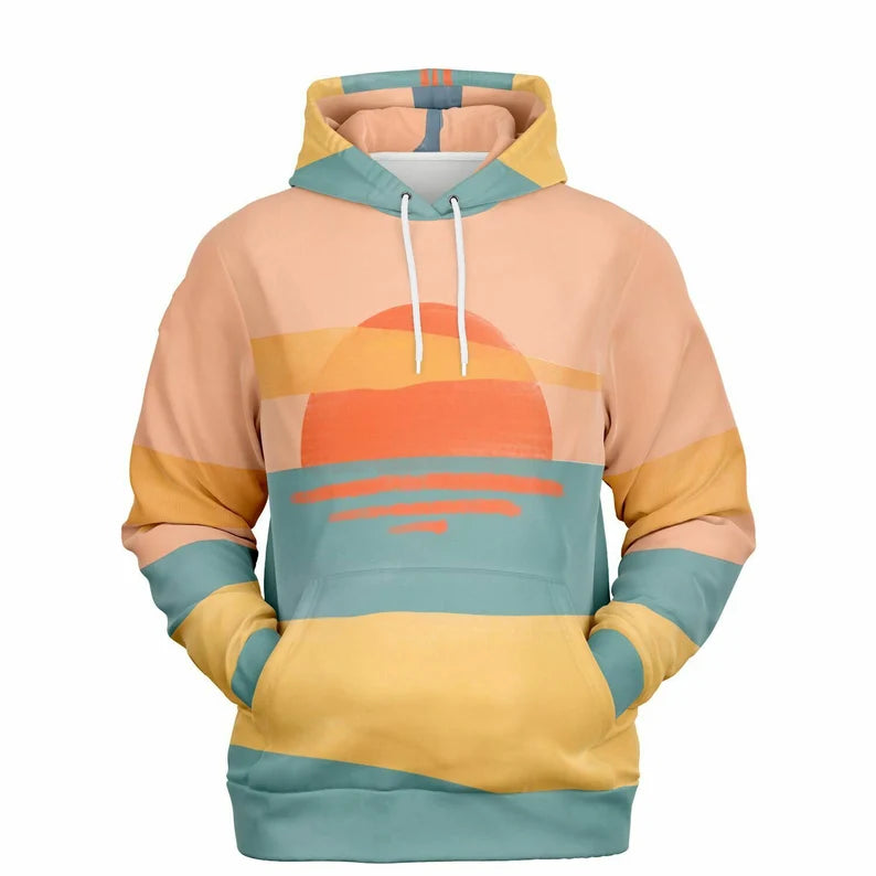 Sun Sunset Hoodie - Colorful Lightweight Summer Pullover, Eco-Friendly Graphic Hoodie