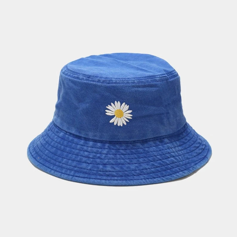 Customized Embroidered Daisy Bucket Hat - Personalized Text Summer Beach & Vacation Travel Hat