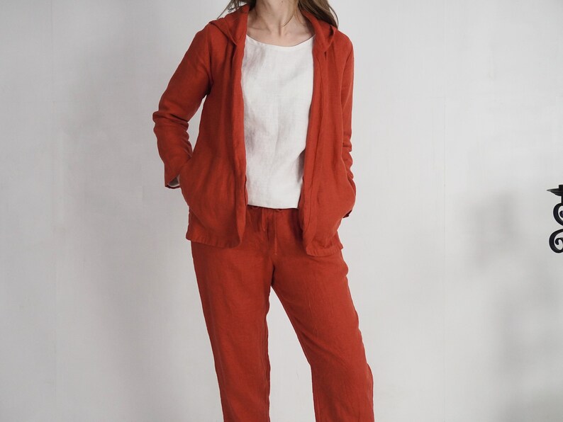 Linen Hooded Jacket - Women's Long Sleeve Cardigan with Pockets & Lightweight Summer Outerwear