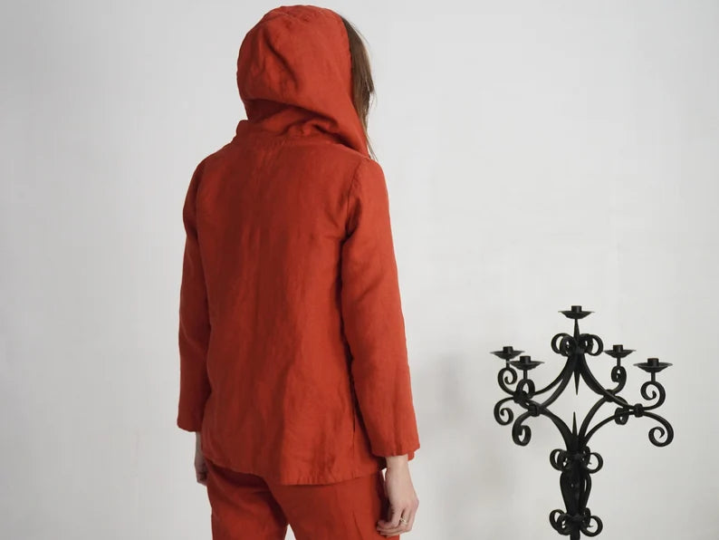 Linen Hooded Jacket - Women's Long Sleeve Cardigan with Pockets & Lightweight Summer Outerwear