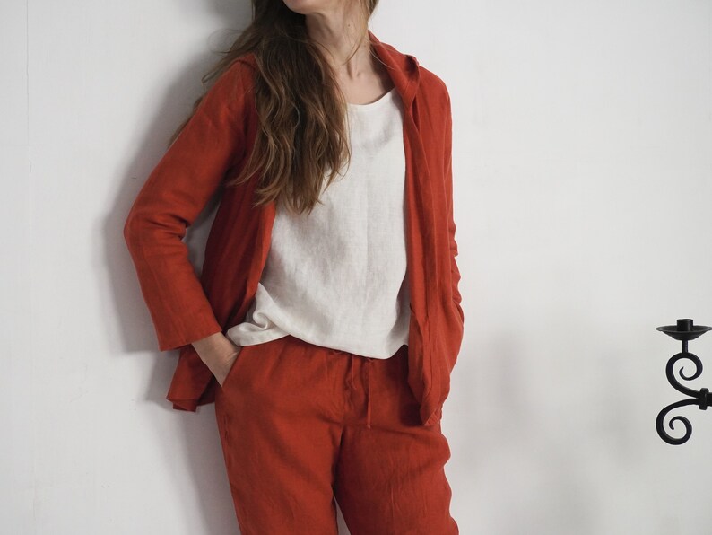 Linen Hooded Jacket - Women's Long Sleeve Cardigan with Pockets & Lightweight Summer Outerwear