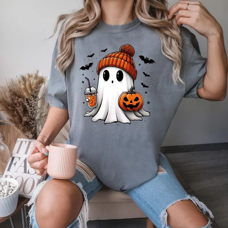 Cute Ghost and Pumpkin Womens Shirt