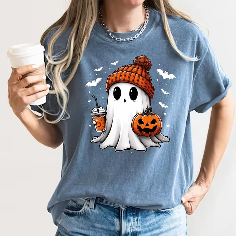 Cute Ghost and Pumpkin Womens Shirt