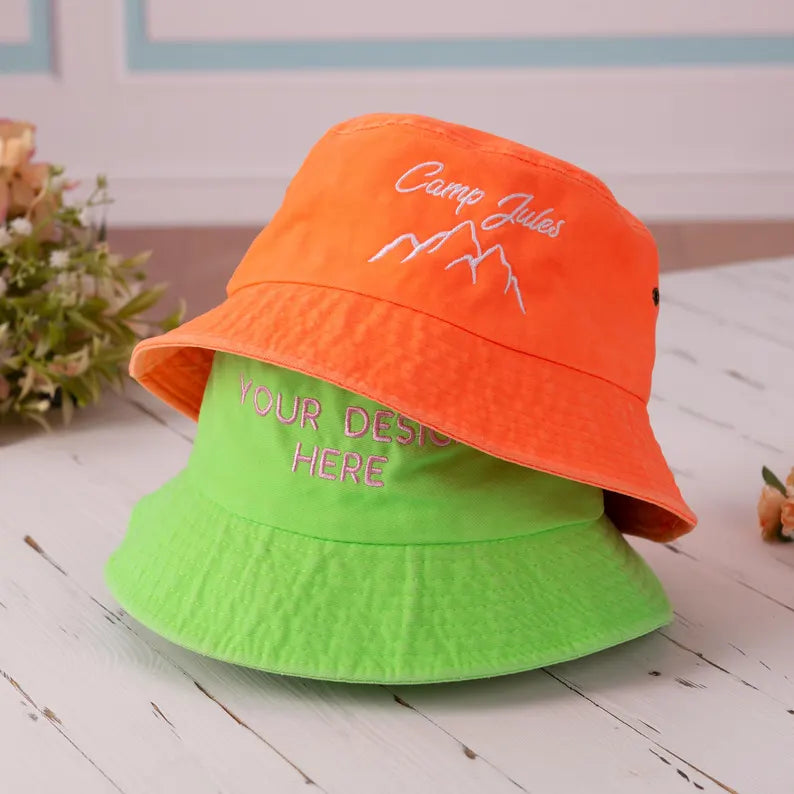 Customized Embroidered Daisy Bucket Hat - Personalized Text Summer Beach & Vacation Travel Hat