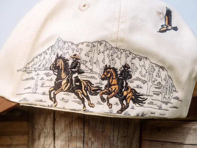 Western Embroidered Cap - Unisex Vintage Cowboy Hat & Rodeo Country Style Trucker Strapback