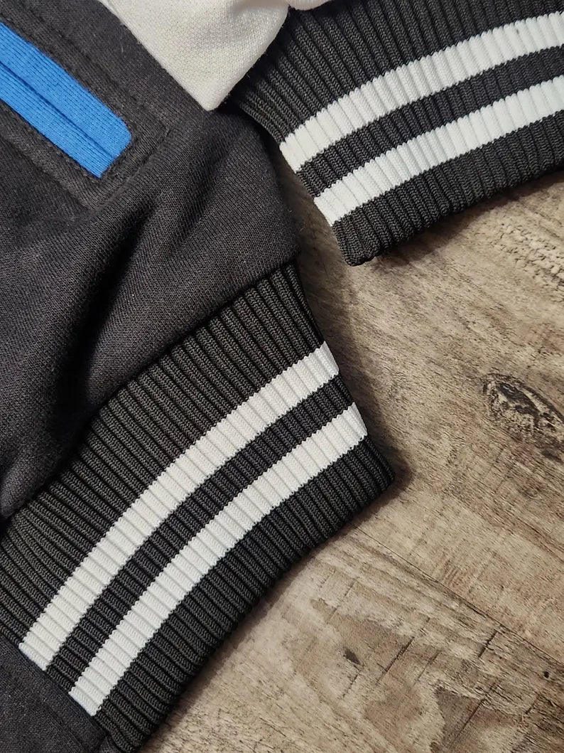 Patch Party Club Unisex Varsity Jacket - Blue, Black & White Letterman Jacket with Ribbed Cuffs