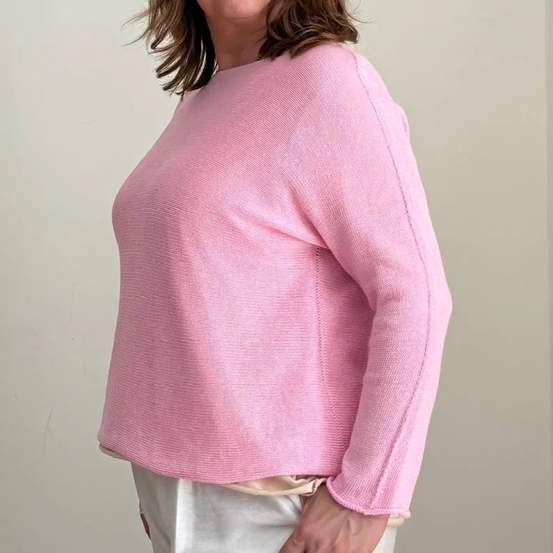 Cotton Jumper Long Sleeve - Loose Fit Soft Knit Pullover Sweater
