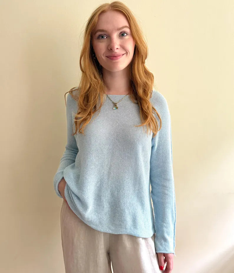 Cotton Jumper Long Sleeve - Loose Fit Soft Knit Pullover Sweater