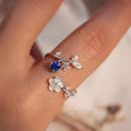 Birth Flower Ring 925 Sterling Silver - Mother of Pearl Sakura Adjustable Ring, Personalized Birthstone Gift