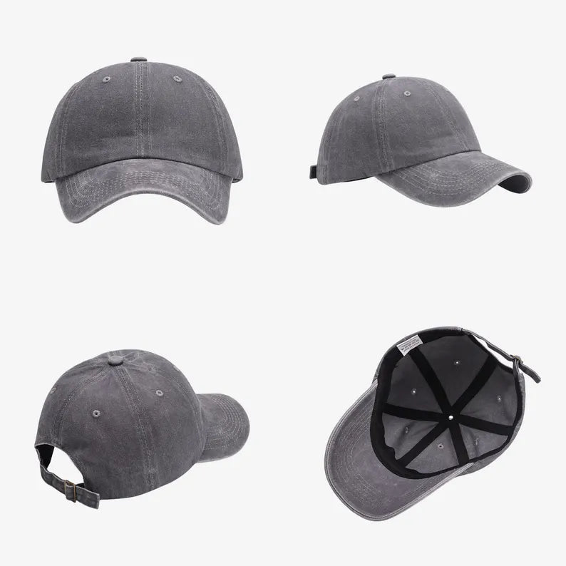 Washed Cotton Cap with Embroidered Puffins - Adjustable Strap Hat & Bird Watching Lover Gift Cap