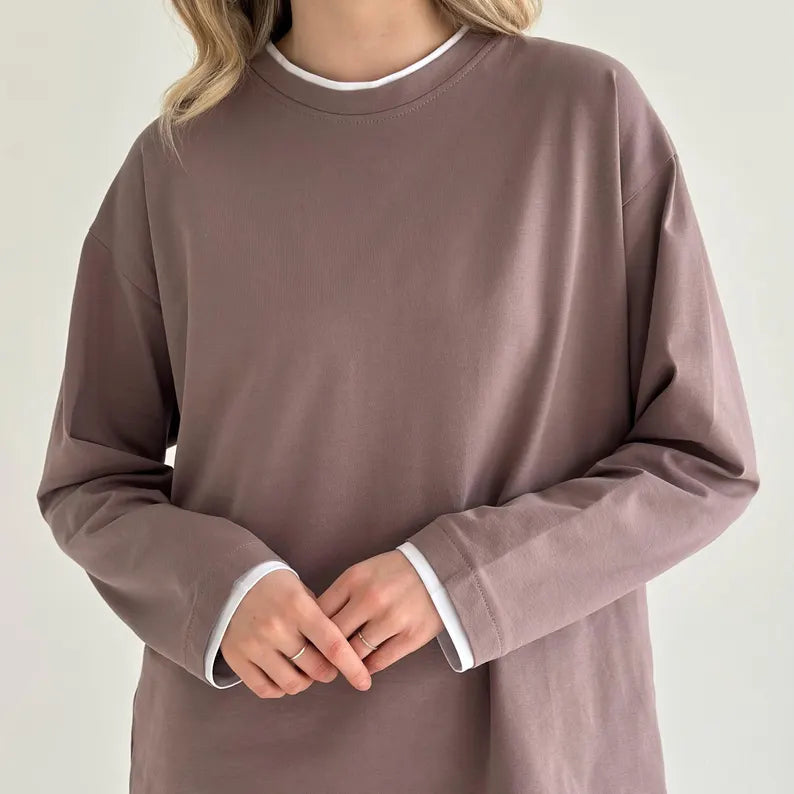 Cotton Oversized Pullover - Long Sleeve Casual Sweatshirt Top for Everyday Wear