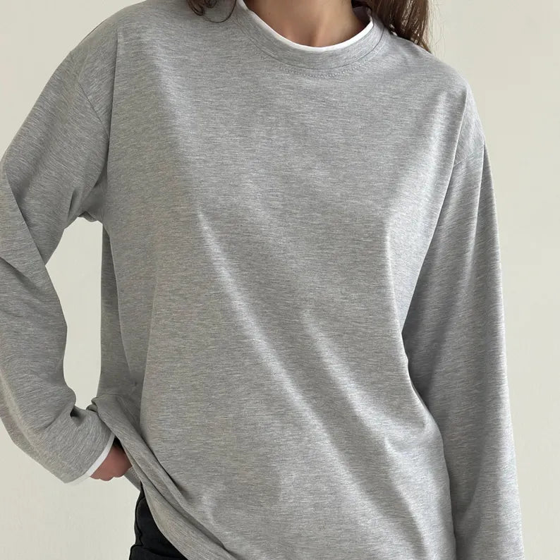 Cotton Oversized Pullover - Long Sleeve Casual Sweatshirt Top for Everyday Wear