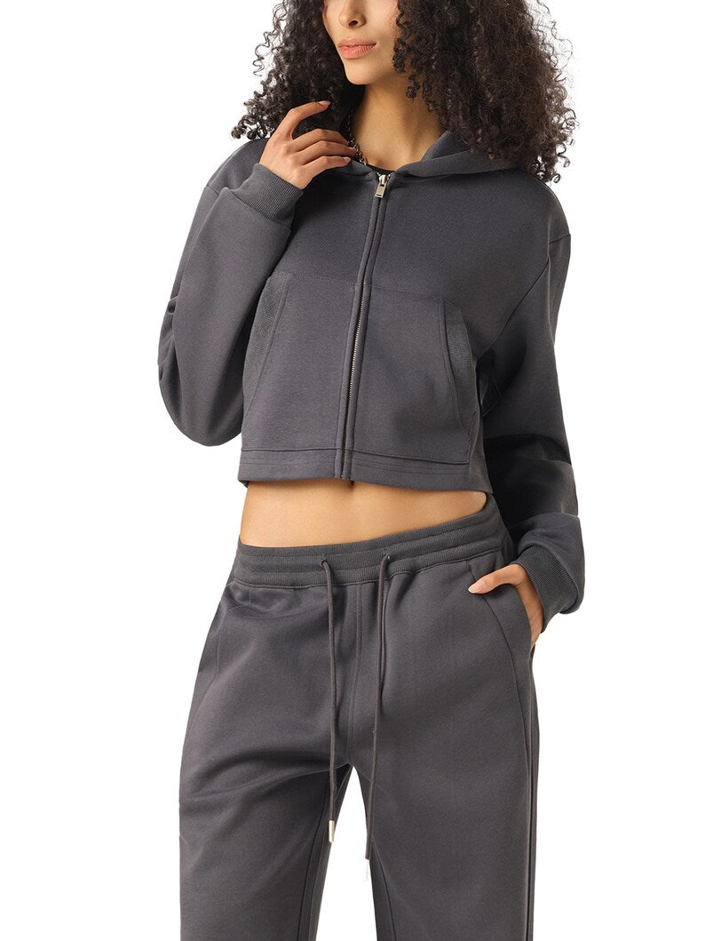 Women's Cropped Zip Hoodie Essential Blank Streetwear