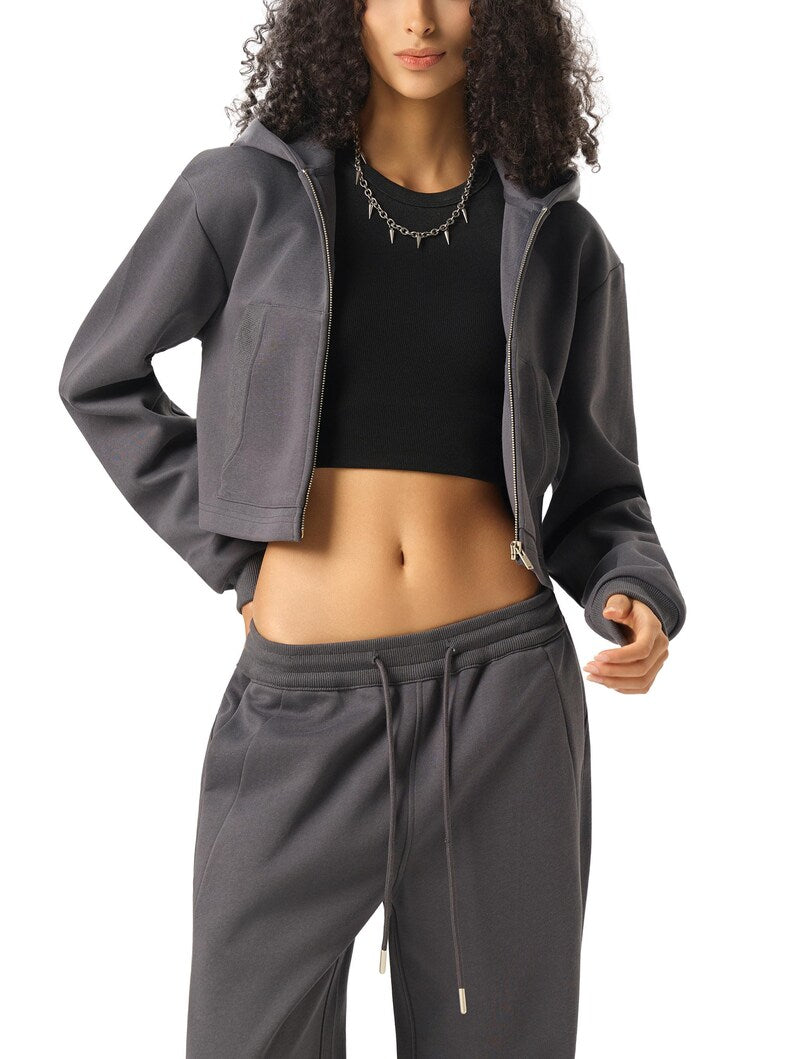 Women's Cropped Zip Hoodie Essential Blank Streetwear