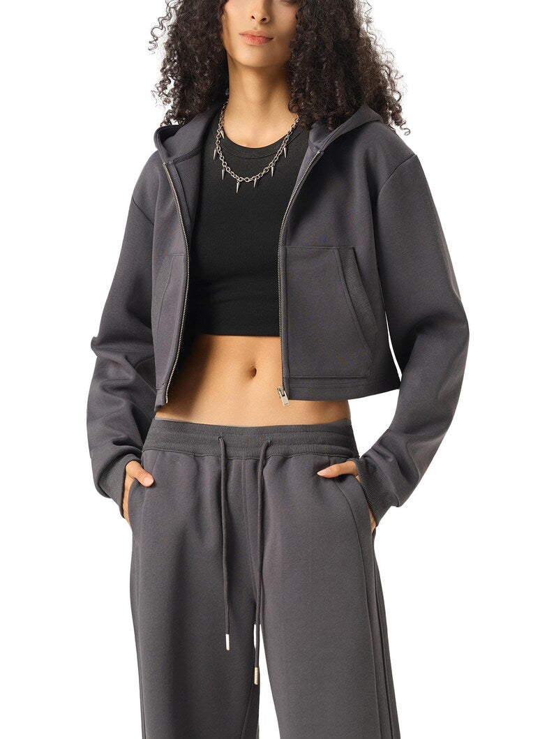 Women's Cropped Zip Hoodie Essential Blank Streetwear