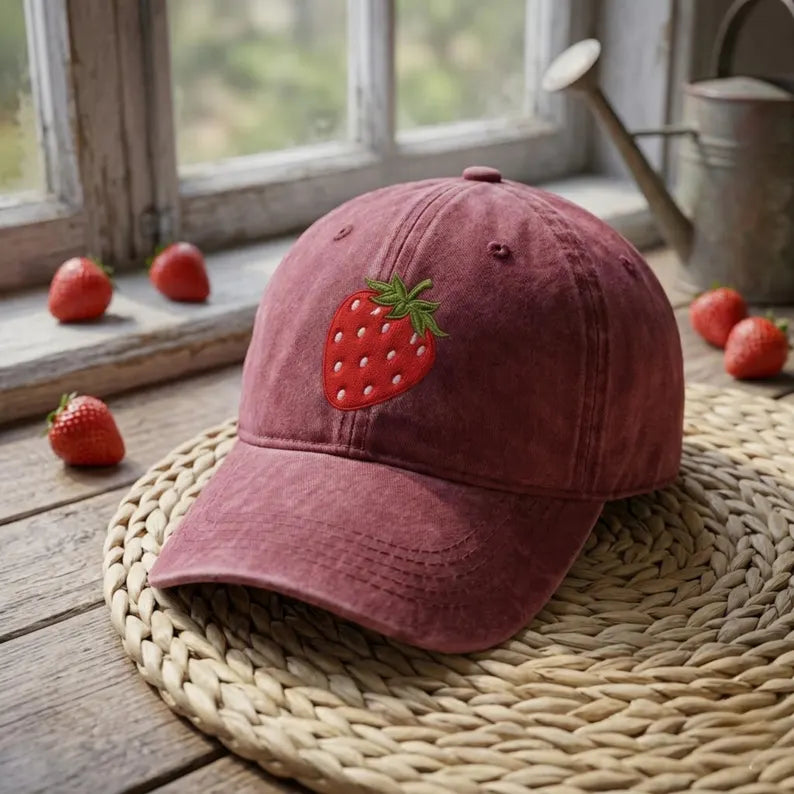 Cute Strawberry Embroidered Baseball Cap