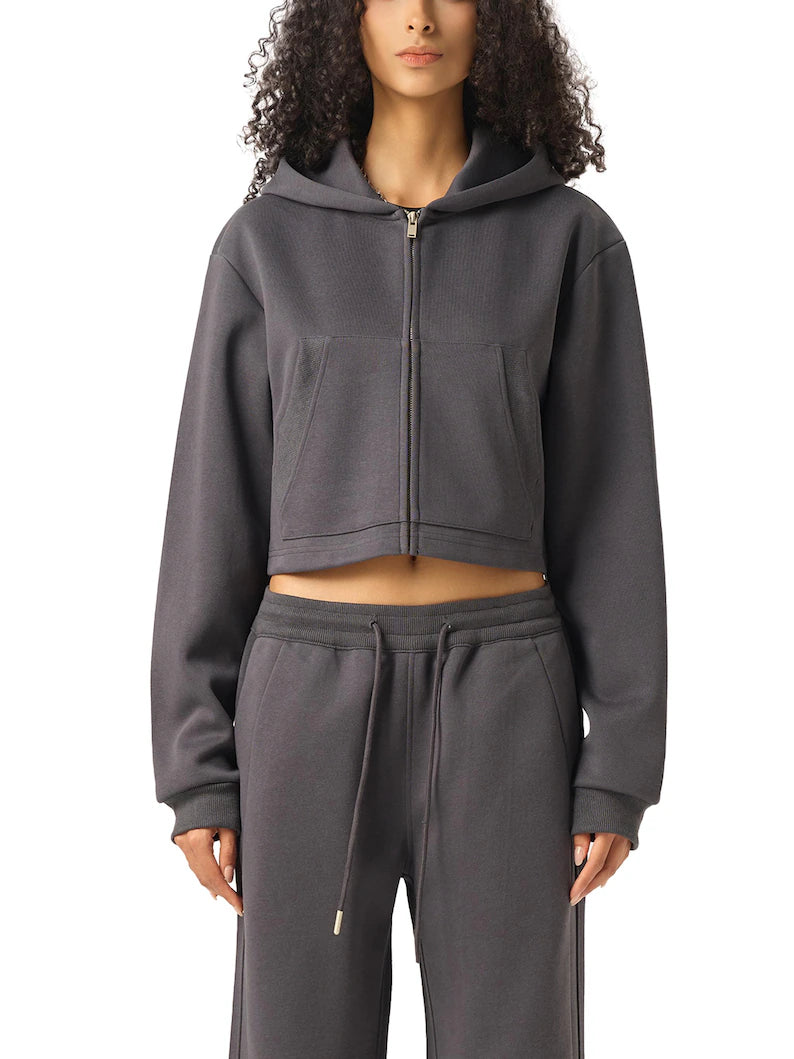Women's Cropped Zip Hoodie Essential Blank Streetwear