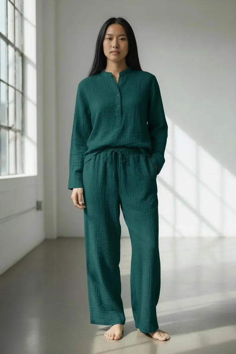 Cotton Gauze Pajama Set - Women's Summer Sleepwear & Adorable Camisole Loungewear