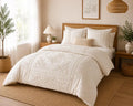 Flower Tufted Duvet Cover - 3 Piece 100% Cotton Bed Cover Set & White / Ivory Floral Bedding Set