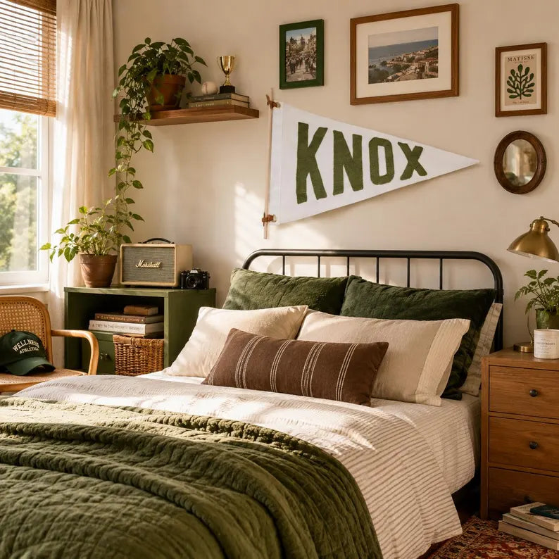 Custom Linen Pennant Flag - Tufted Felt Name Banner, Vintage College Style Room Decor