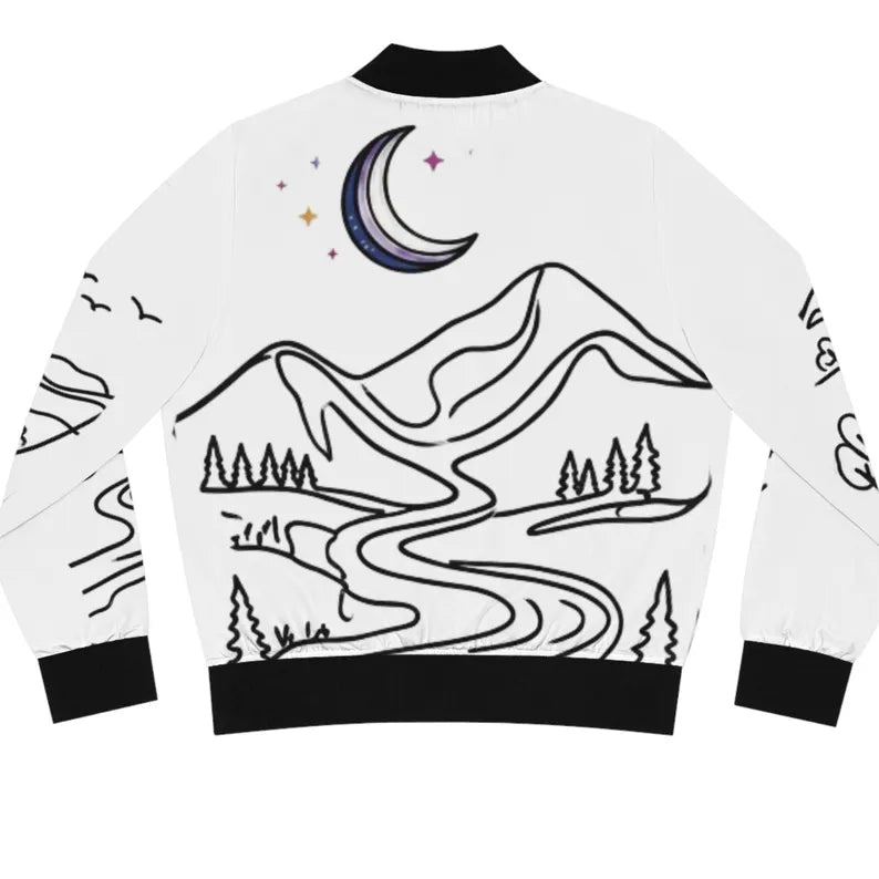Minimalist Landscape Women's Bomber Jacket - Modern Scenic Art Outerwear
