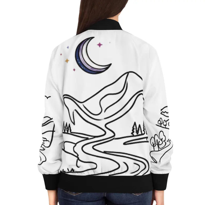 Minimalist Landscape Women's Bomber Jacket - Modern Scenic Art Outerwear