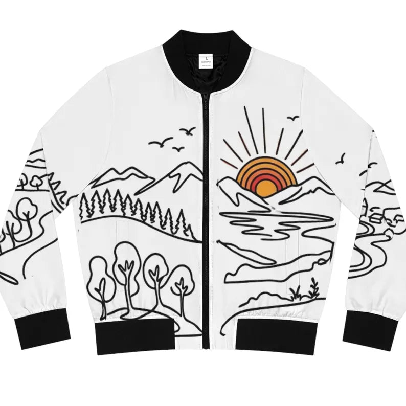 Minimalist Landscape Women's Bomber Jacket - Modern Scenic Art Outerwear