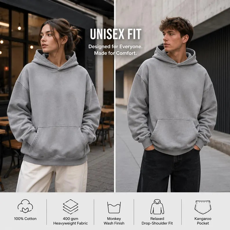 Heavyweight Sunfade Oversized Hoodie - 100% Cotton Vintage Washed Streetwear Pullover