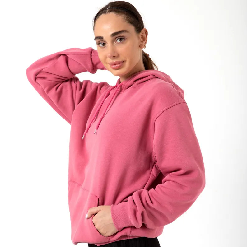 Dusty Rose Cotton Hoodie - Custom Pullover Sweatshirt, Soft Unisex Fit