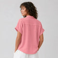 Women's Cotton Linen Short Sleeve Shirt - Lightweight Casual Button Down Summer Top