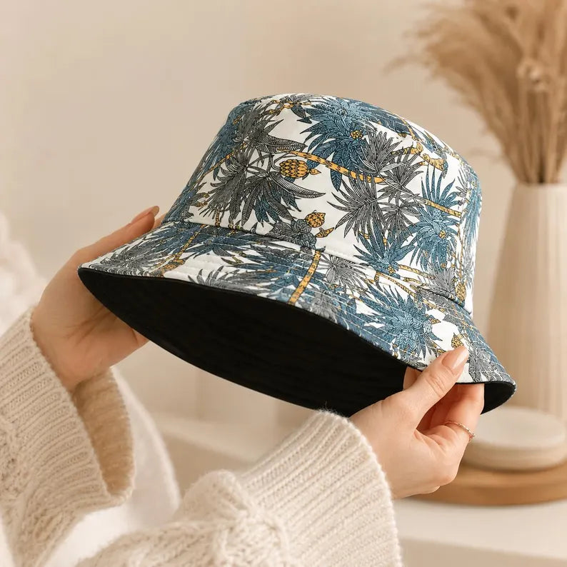 Floral Bucket Hat Reversible - Unisex Cotton Tropical Print Summer Sun Cap & Beach Travel Hat