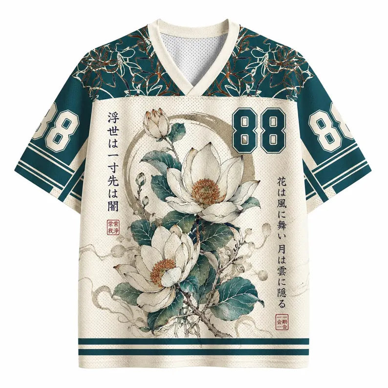 Lotus Bloom Baseball Jersey - Japanese Botanical Sports Shirt, Zen Floral Art Unisex Gift