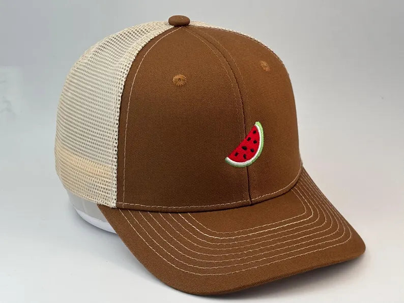 Watermelon Embroidered Mesh Trucker Hat - Summer Fruit Casual Baseball Cap for Women Men