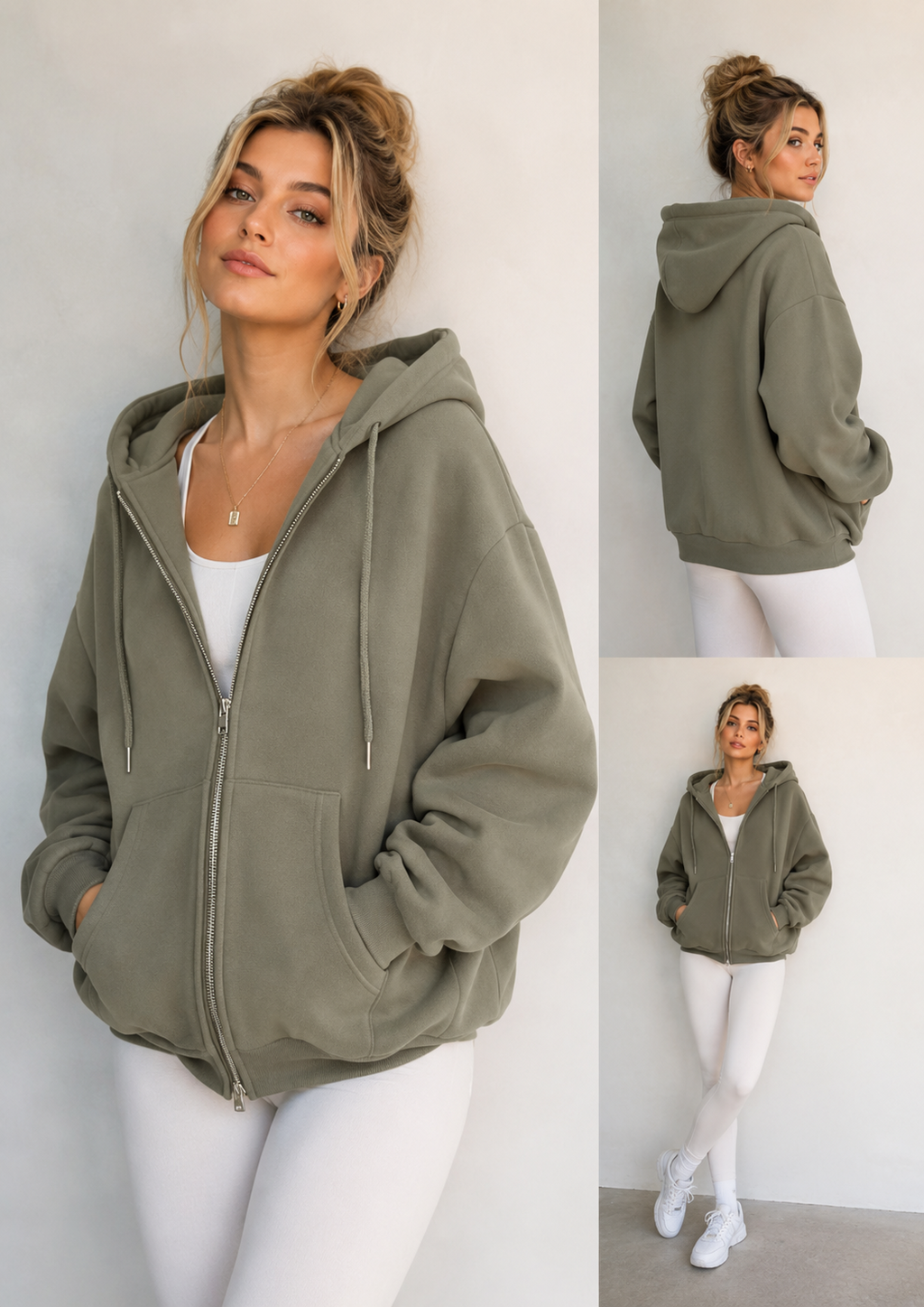 Sage Green Double Zip Up Hoodie
